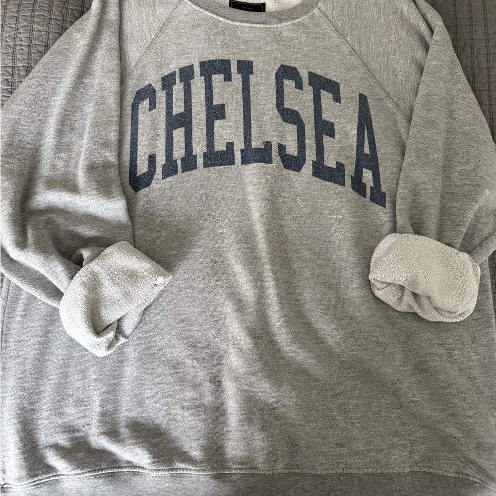Retro Brand for Free People. Chelsea Grey Sweatshirt, distressed, large.